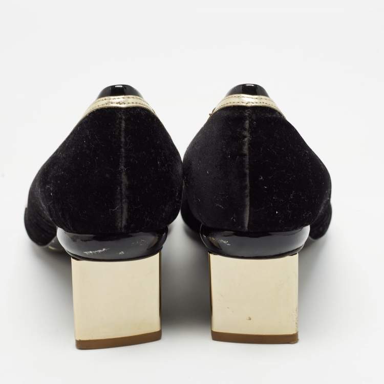 Pre Owned Nicholas Kirkwood Black/Gold Suede and Leather Pointed Toe Pumps Size 37