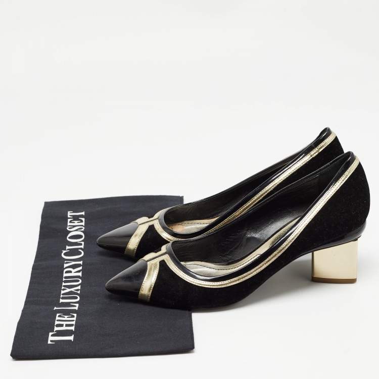 Pre Owned Nicholas Kirkwood Black/Gold Suede and Leather Pointed Toe Pumps Size 37