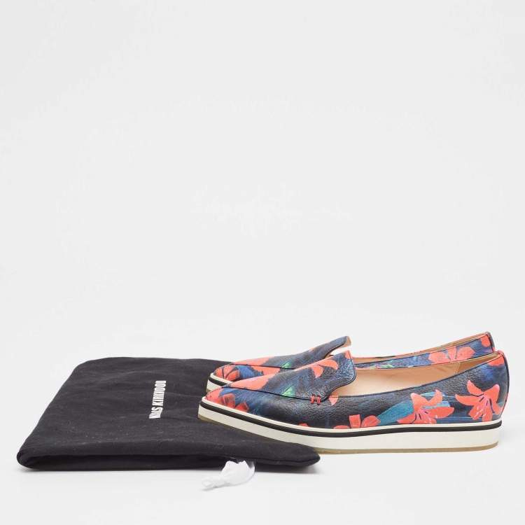 Pre Owned Nicholas Kirkwood Multicolor Floral Print Leather Alona Smoking Slipper Size 37