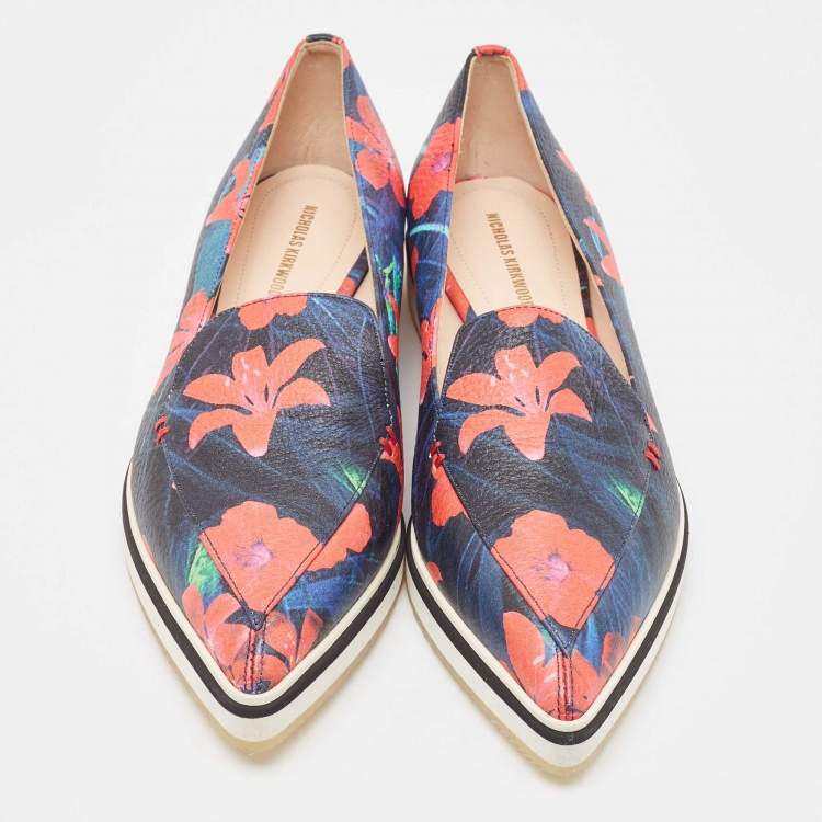 Pre Owned Nicholas Kirkwood Multicolor Floral Print Leather Alona Smoking Slipper Size 37