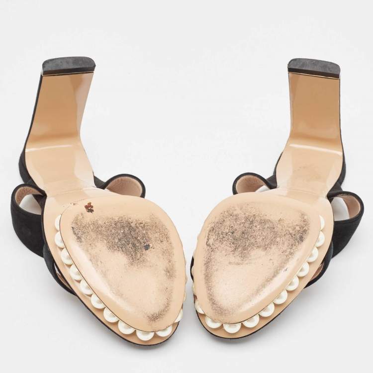 Pre Owned Nicholas Kirkwood Black Suede Faux Pearl Platform Slide Sandals Size 40