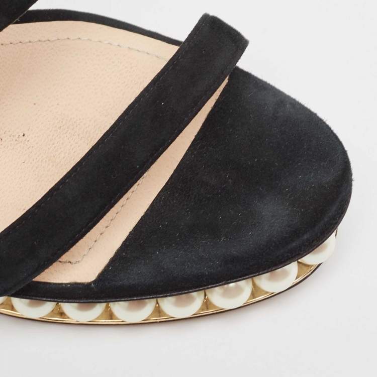 Pre Owned Nicholas Kirkwood Black Suede Faux Pearl Platform Slide Sandals Size 40