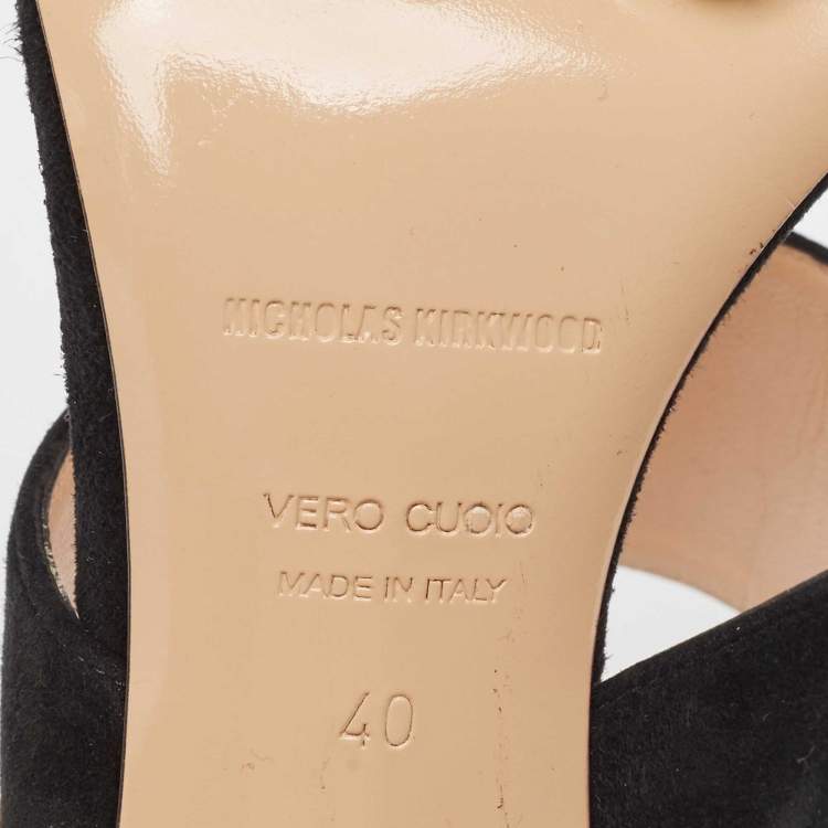 Pre Owned Nicholas Kirkwood Black Suede Faux Pearl Platform Slide Sandals Size 40