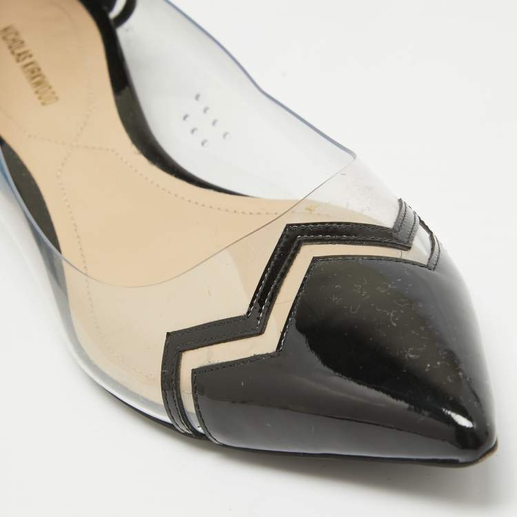Pre Owned Nicholas Kirkwood Black Patent and PVC Ballet Flats Size 40