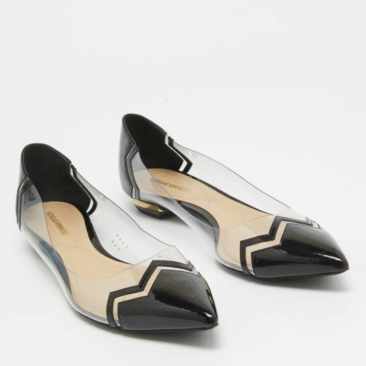 Pre Owned Nicholas Kirkwood Black Patent and PVC Ballet Flats Size 40