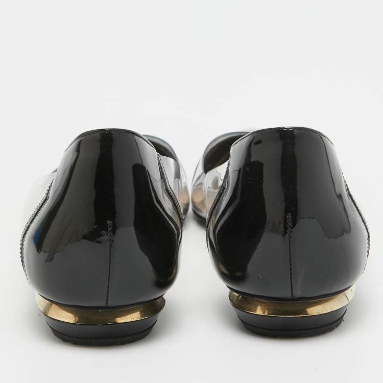 Pre Owned Nicholas Kirkwood Black Patent and PVC Ballet Flats Size 40