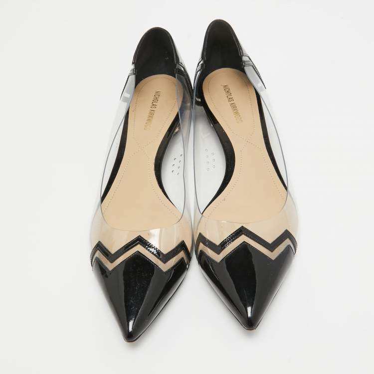 Pre Owned Nicholas Kirkwood Black Patent and PVC Ballet Flats Size 40