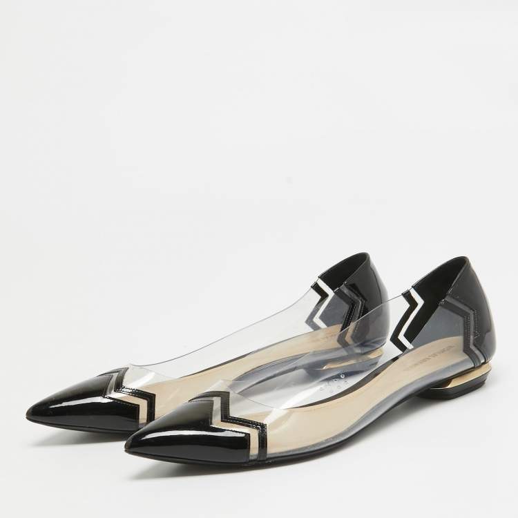 Pre Owned Nicholas Kirkwood Black Patent and PVC Ballet Flats Size 40