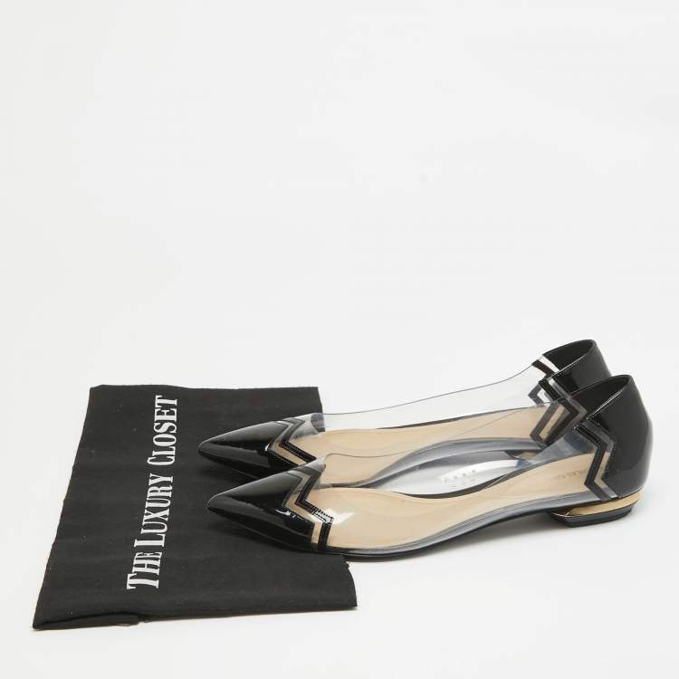 Pre Owned Nicholas Kirkwood Black Patent and PVC Ballet Flats Size 40
