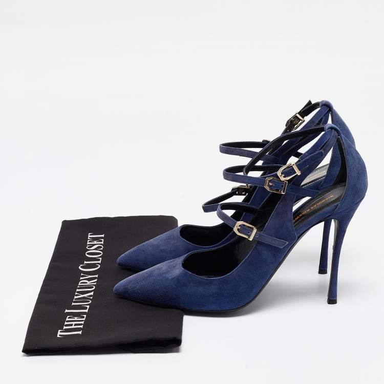 Pre Owned Nicholas Kirkwood Blue Suede  Ruffle Buckle Pointed Toe Pumps Size 39