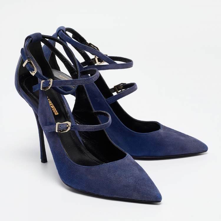 Pre Owned Nicholas Kirkwood Blue Suede  Ruffle Buckle Pointed Toe Pumps Size 39