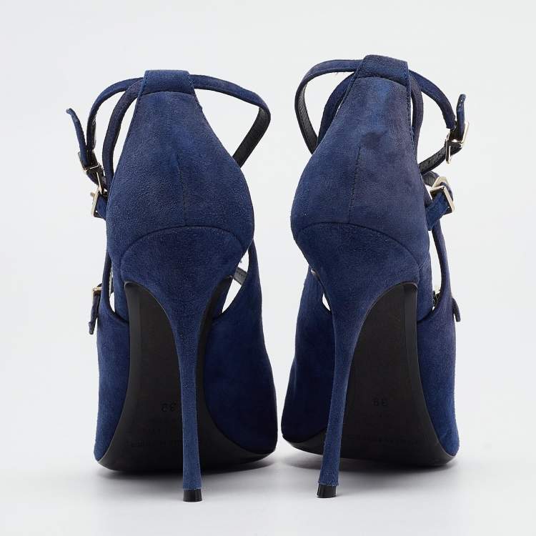 Pre Owned Nicholas Kirkwood Blue Suede  Ruffle Buckle Pointed Toe Pumps Size 39