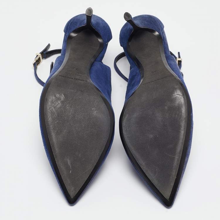 Pre Owned Nicholas Kirkwood Blue Suede  Ruffle Buckle Pointed Toe Pumps Size 39
