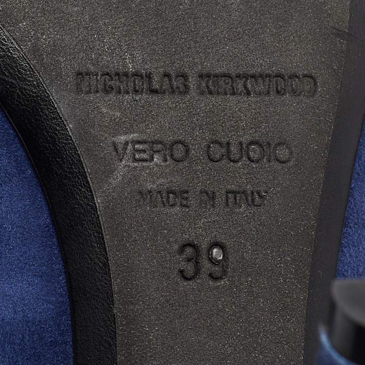 Pre Owned Nicholas Kirkwood Blue Suede  Ruffle Buckle Pointed Toe Pumps Size 39