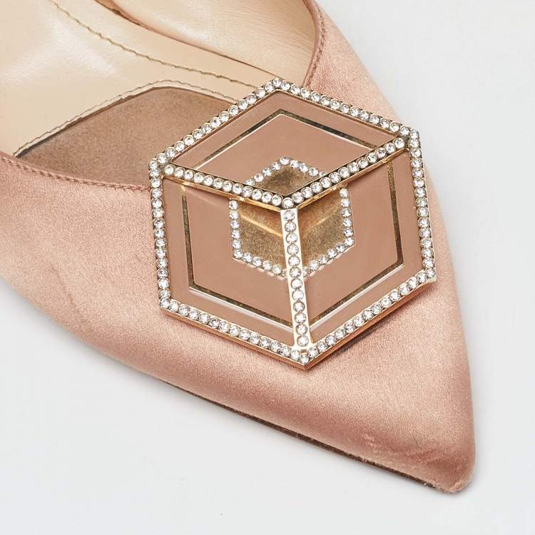 Pre Owned Nicholas Kirkwood Beige Satin Eden Crystals Embellished Flat Mules Size 38