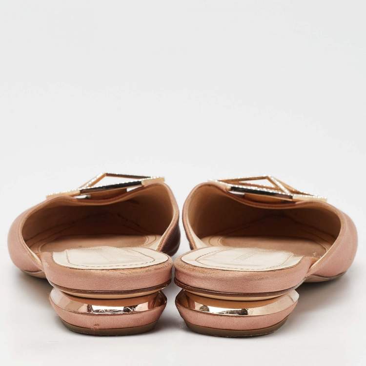 Pre Owned Nicholas Kirkwood Beige Satin Eden Crystals Embellished Flat Mules Size 38