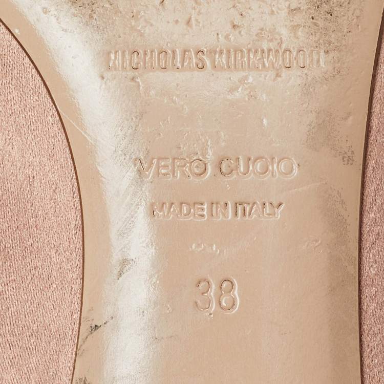 Pre Owned Nicholas Kirkwood Beige Satin Eden Crystals Embellished Flat Mules Size 38