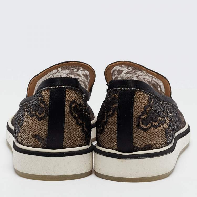 Pre Owned Nicholas Kirkwood Black Lace Alona Smoking Slippers Size 36