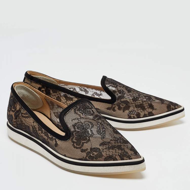 Pre Owned Nicholas Kirkwood Black Lace Alona Smoking Slippers Size 36