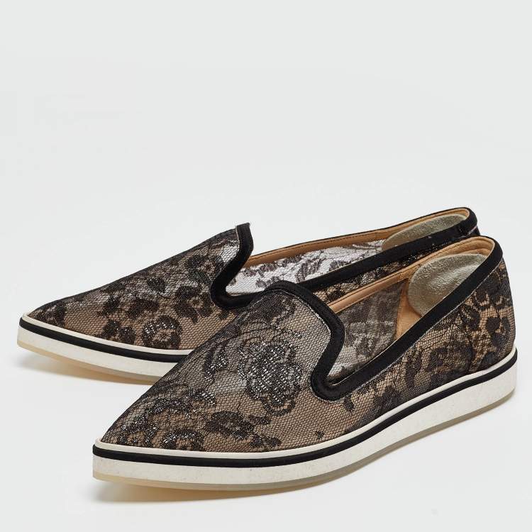 Pre Owned Nicholas Kirkwood Black Lace Alona Smoking Slippers Size 36