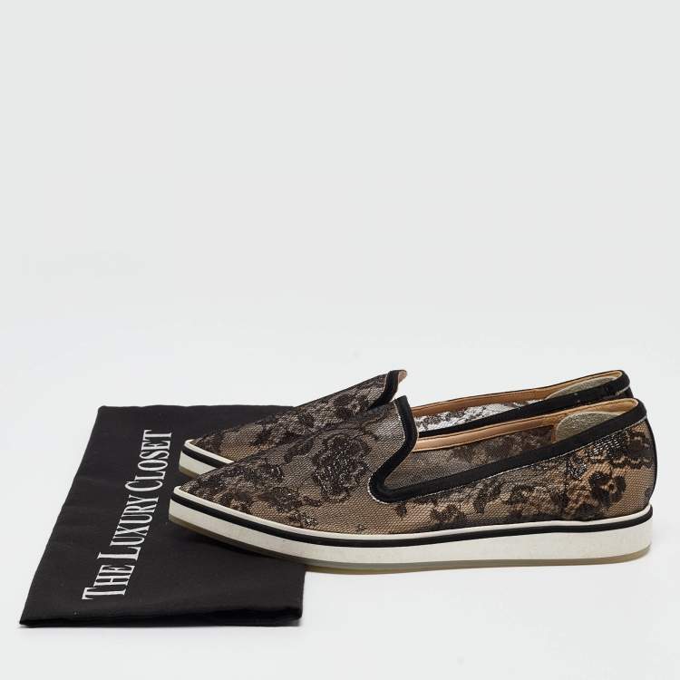 Pre Owned Nicholas Kirkwood Black Lace Alona Smoking Slippers Size 36