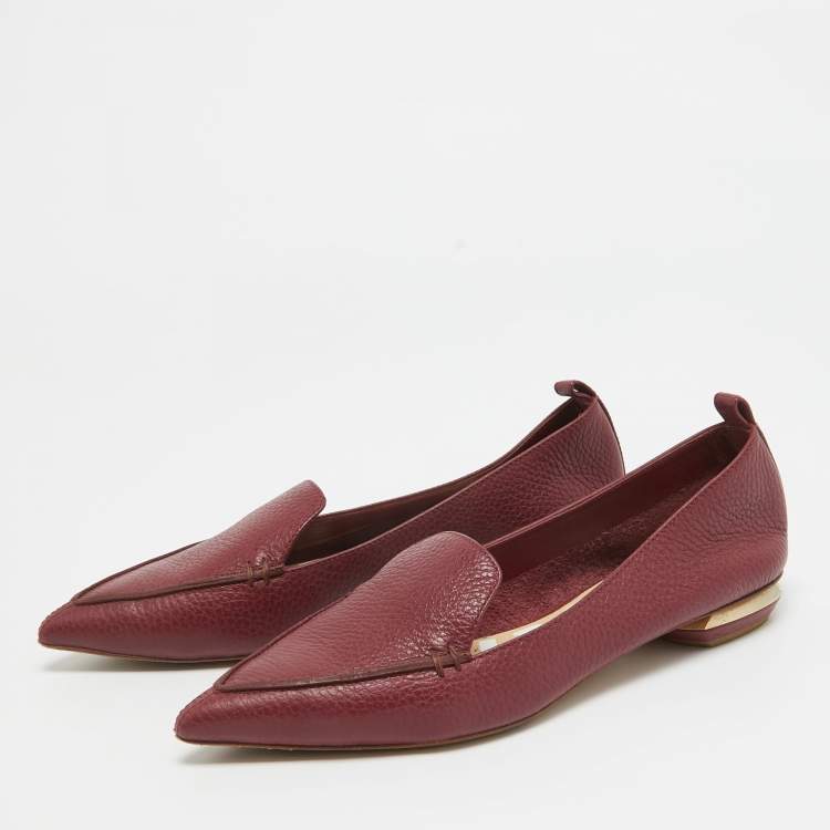 Pre Owned Nicholas Kirkwood Burgundy Leather Beya Loafers Size 36.5