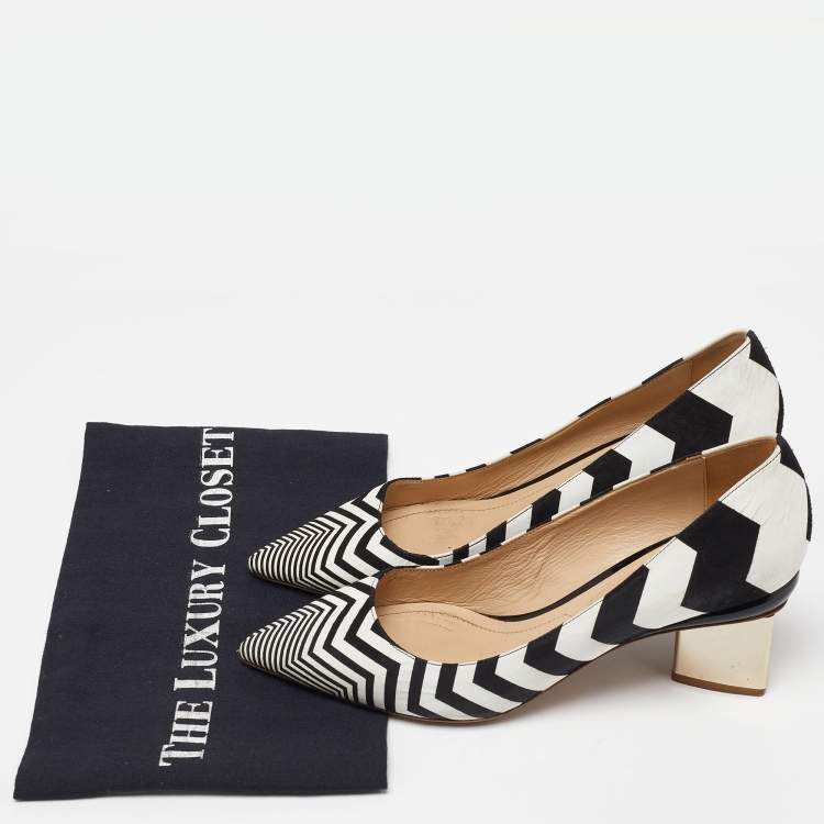 Pre Owned Nicholas Kirkwood White/Black Suede Pointed Toe Block Heel Pumps Size 37