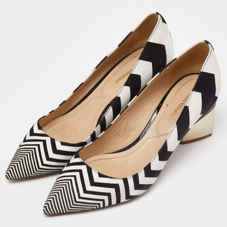 Pre Owned Nicholas Kirkwood White/Black Suede Pointed Toe Block Heel Pumps Size 37