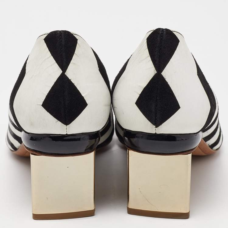 Pre Owned Nicholas Kirkwood White/Black Suede Pointed Toe Block Heel Pumps Size 37