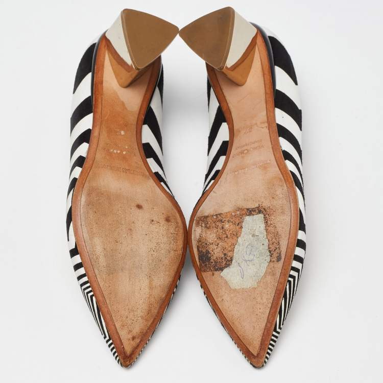 Pre Owned Nicholas Kirkwood White/Black Suede Pointed Toe Block Heel Pumps Size 37