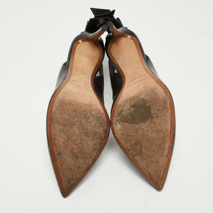 Pre Owned Nicholas Kirkwood Black Leather Bow Slingback Pumps Size 39