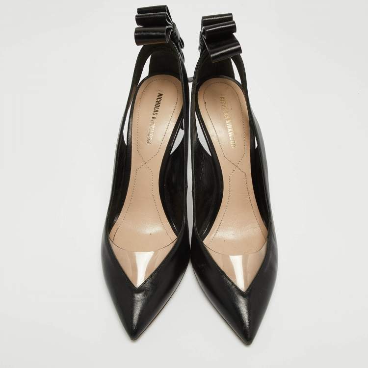 Pre Owned Nicholas Kirkwood Black Leather Bow Slingback Pumps Size 39