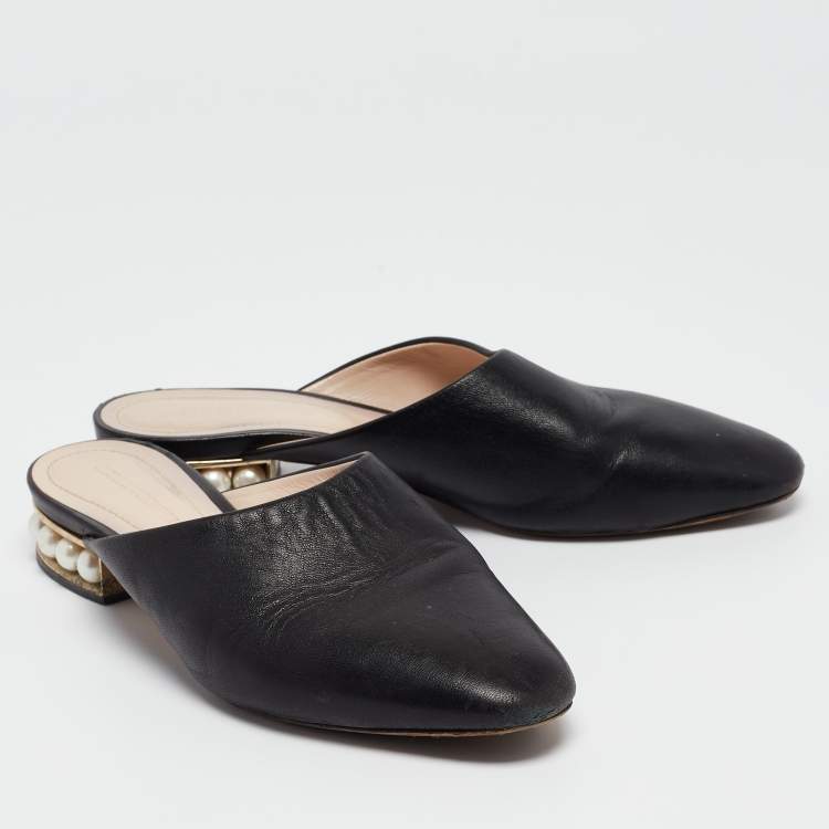 Pre Owned Nicholas Kirkwood Black Leather Casati Flat Mules Size 36