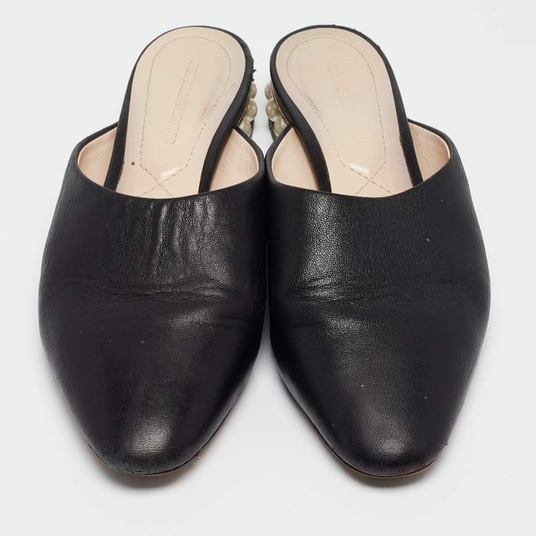 Pre Owned Nicholas Kirkwood Black Leather Casati Flat Mules Size 36