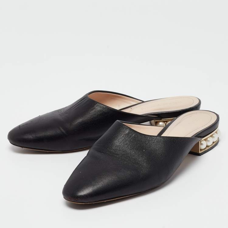 Pre Owned Nicholas Kirkwood Black Leather Casati Flat Mules Size 36