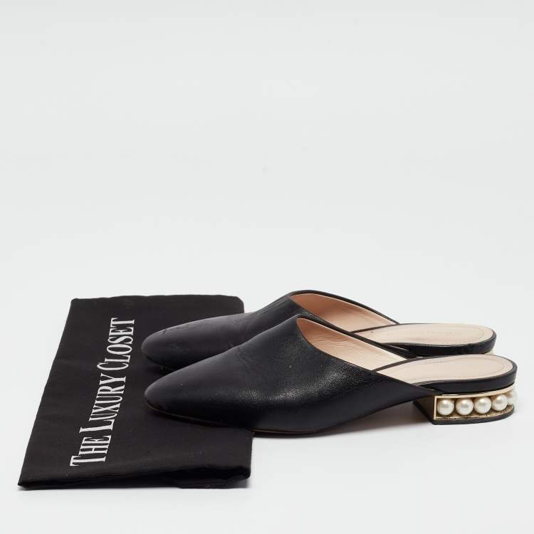 Pre Owned Nicholas Kirkwood Black Leather Casati Flat Mules Size 36