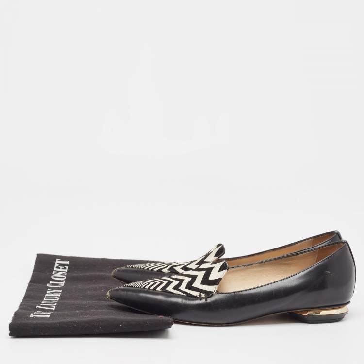 Pre Owned Nicholas Kirkwood Black/White Leather Beya Zigzag Pointed Toe Ballet Flats Size 35