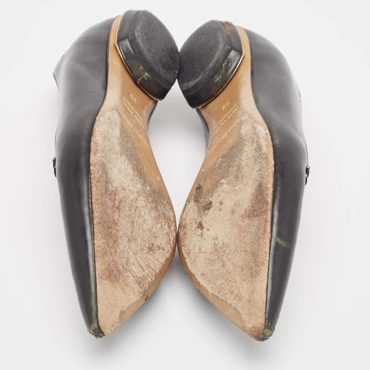 Pre Owned Nicholas Kirkwood Black/White Leather Beya Zigzag Pointed Toe Ballet Flats Size 35