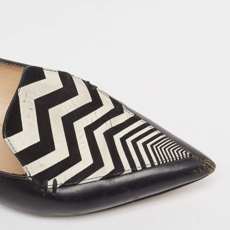Pre Owned Nicholas Kirkwood Black/White Leather Beya Zigzag Pointed Toe Ballet Flats Size 35