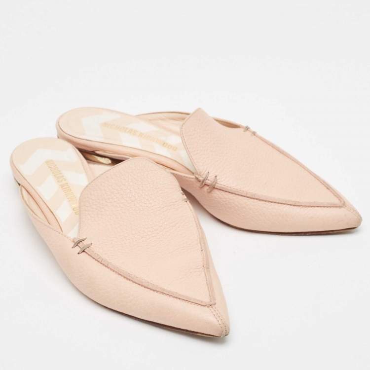 Pre Owned Nicholas Kirkwood Light Pink Leather Beya Pointed Toe Mules Size 35.5