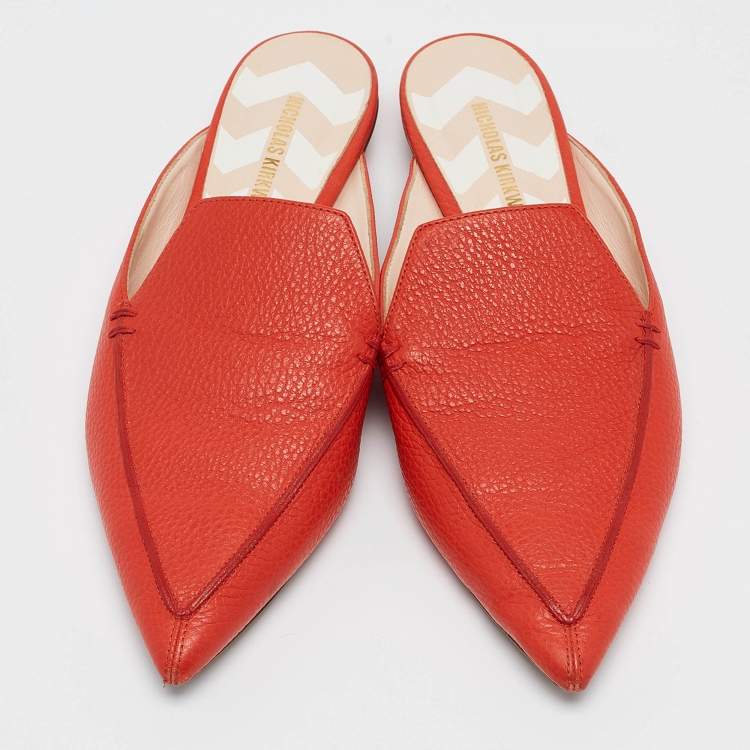 Pre Owned Nicholas Kirkwood Red Leather Beya Pointed Toe Mules Size 41