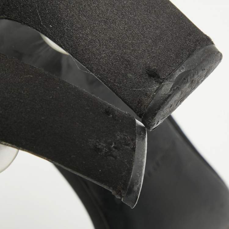 Pre Owned Nicholas Kirkwood Black Satin Pearl Detail Ankle Strap Sandals Size 41