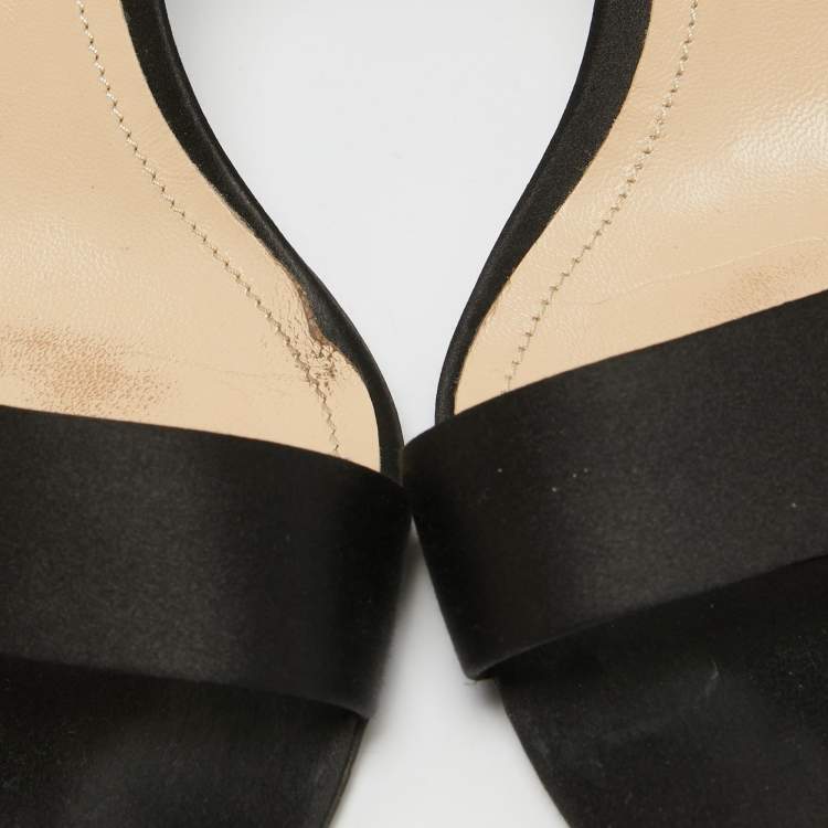 Pre Owned Nicholas Kirkwood Black Satin Pearl Detail Ankle Strap Sandals Size 41
