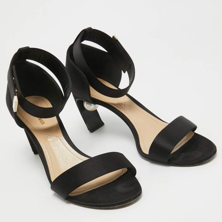 Pre Owned Nicholas Kirkwood Black Satin Pearl Detail Ankle Strap Sandals Size 41