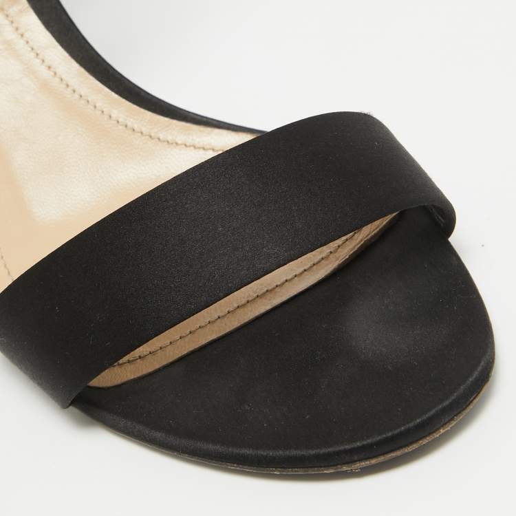 Pre Owned Nicholas Kirkwood Black Satin Pearl Detail Ankle Strap Sandals Size 41