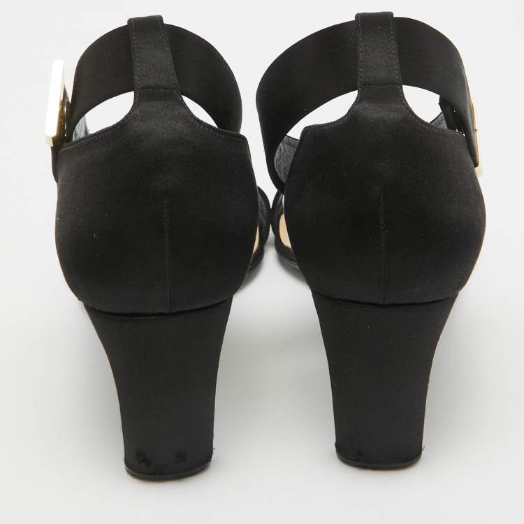 Pre Owned Nicholas Kirkwood Black Satin Pearl Detail Ankle Strap Sandals Size 41
