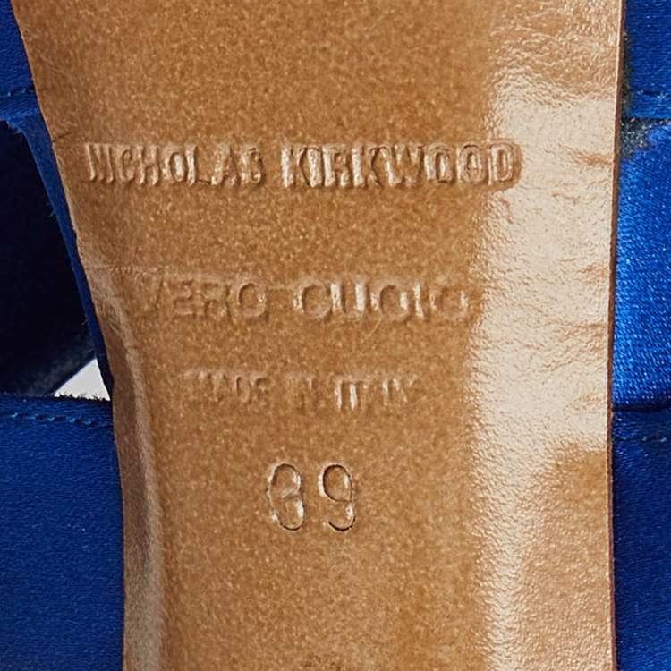 Pre Owned Nicholas Kirkwood Blue Satin Platform Ankle Strap Sandals Size 39