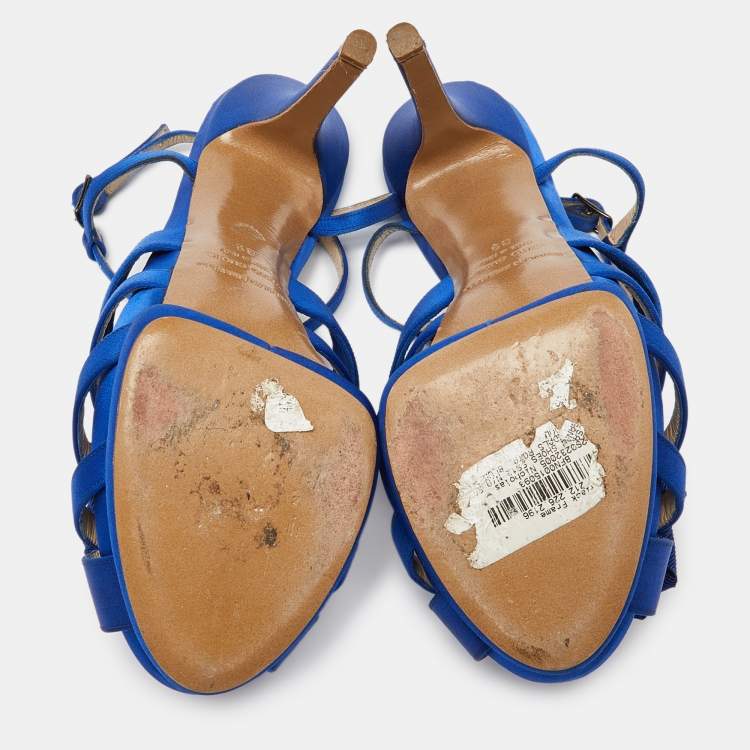 Pre Owned Nicholas Kirkwood Blue Satin Platform Ankle Strap Sandals Size 39