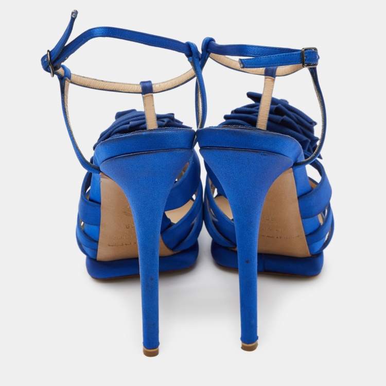 Pre Owned Nicholas Kirkwood Blue Satin Platform Ankle Strap Sandals Size 39
