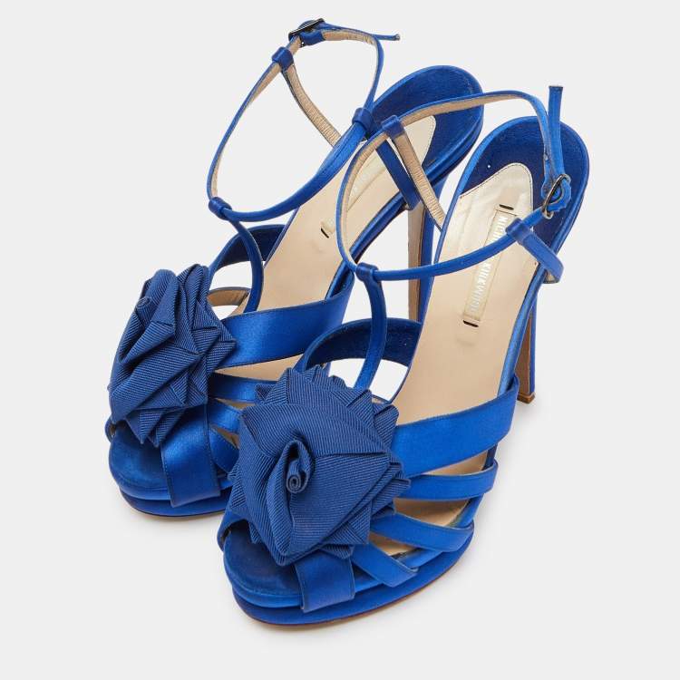 Pre Owned Nicholas Kirkwood Blue Satin Platform Ankle Strap Sandals Size 39